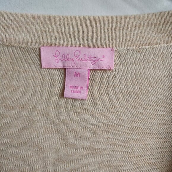 LILLY PULITZER | Wool Melody sweater Cardigan beige gold sz M - Picture 3 of 6